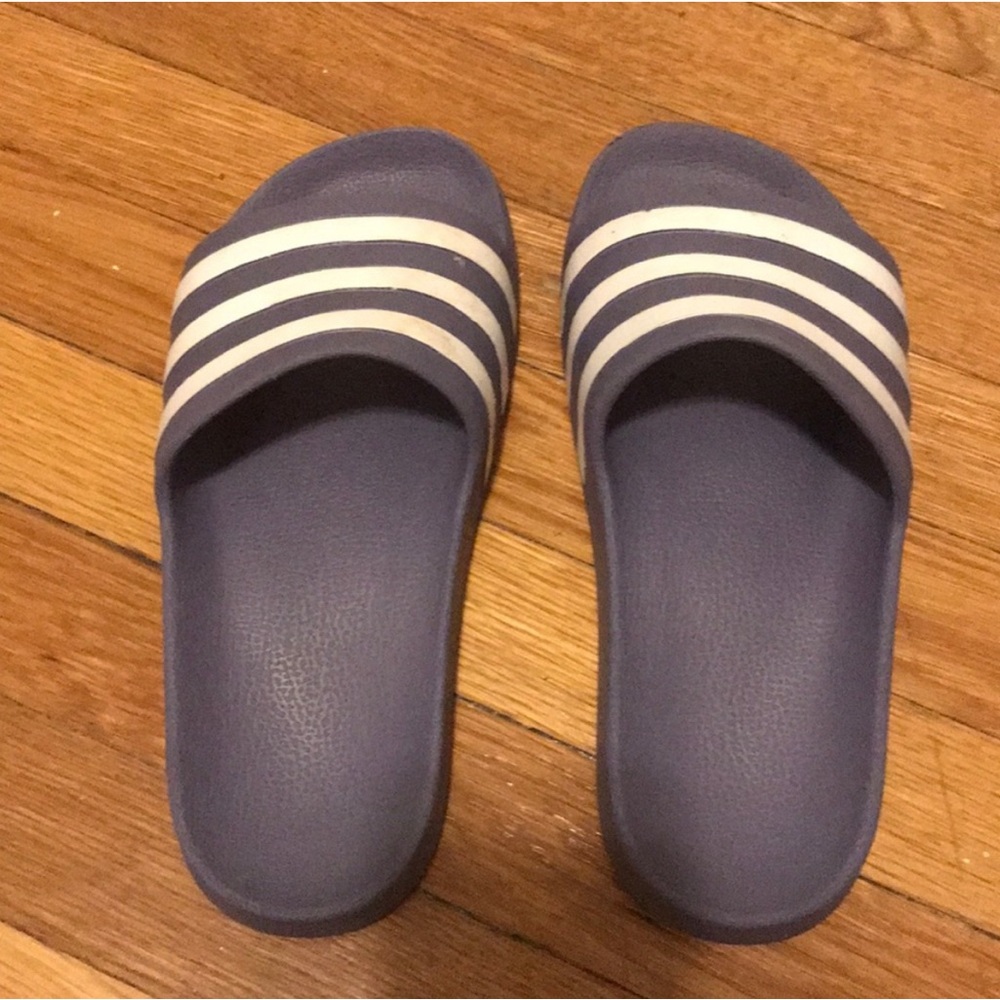 Purple adidas slides